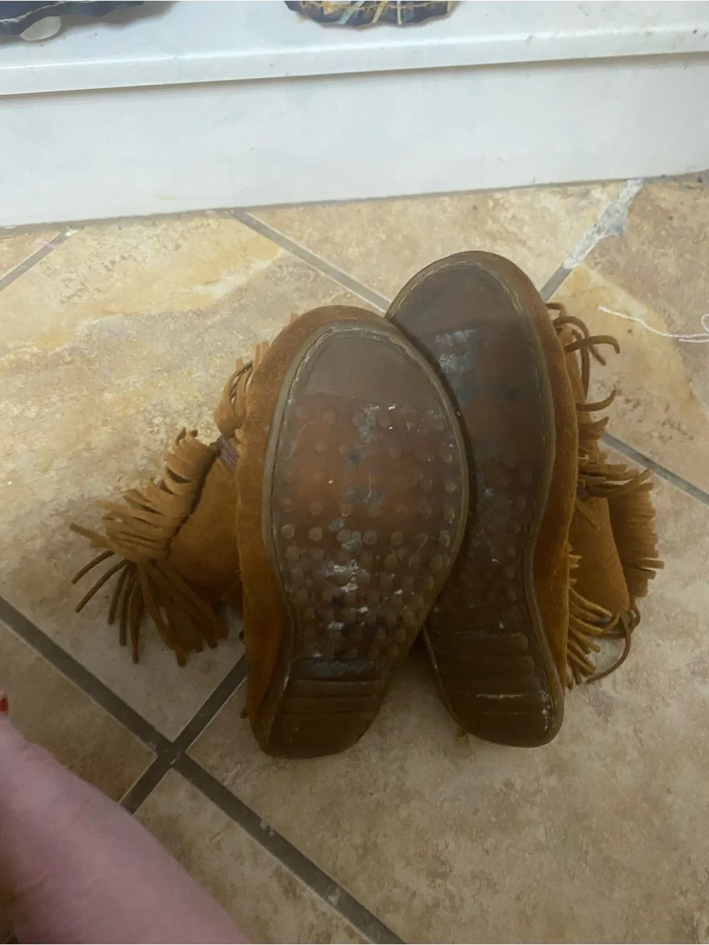 Minnetonka Girls Triple Fringe Moccasin Boot - Brown